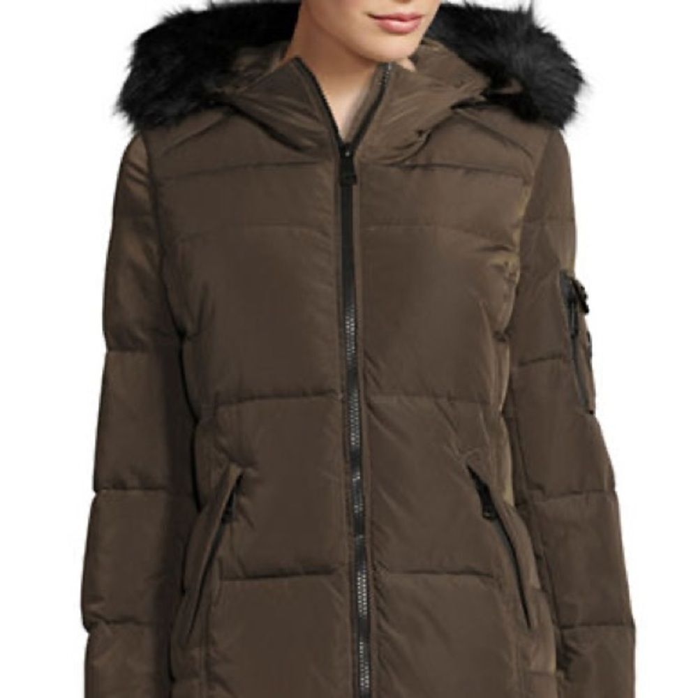 Calvin Klein Quilted Down Parka Coat with Hood-green-medium